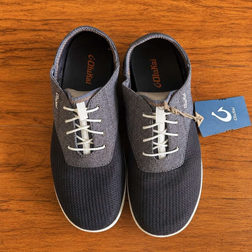 OluKai Nohea Moku Men's 10.5 Dark Shadow Casual Boat Shoes Sneakers NWT Box - Picture 2 of 11